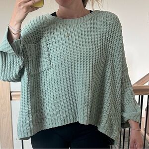 LIZARD THICKET Mint Green Waffle-Knit Oversized Pullover